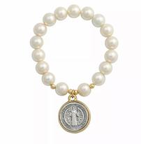 Handmade St.Benedict Medal Bracelet Pearl 202//206